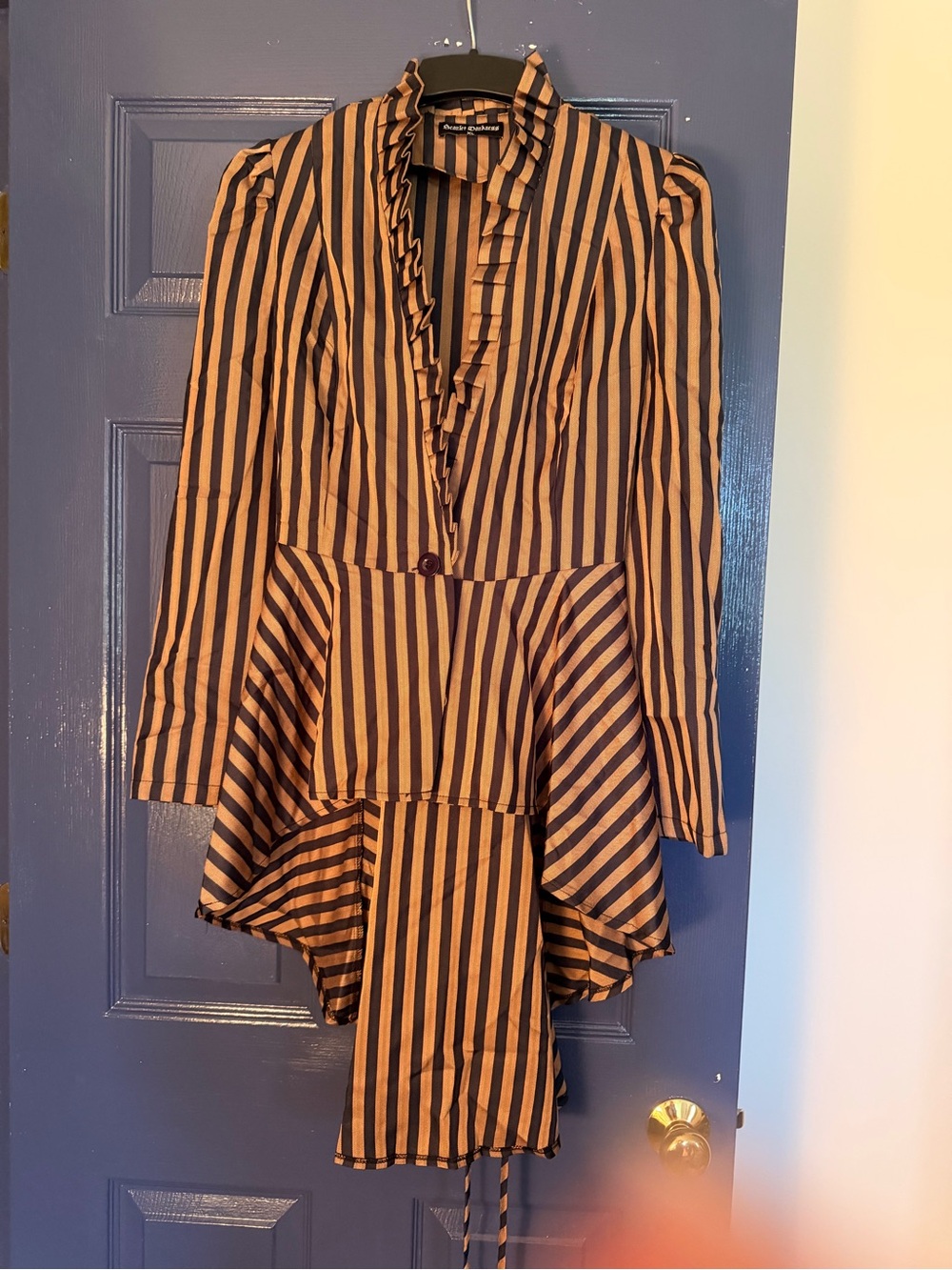 Scarlett Darkness Striped Peplum Blazer Jacket - Black and Tan/ Gold CL